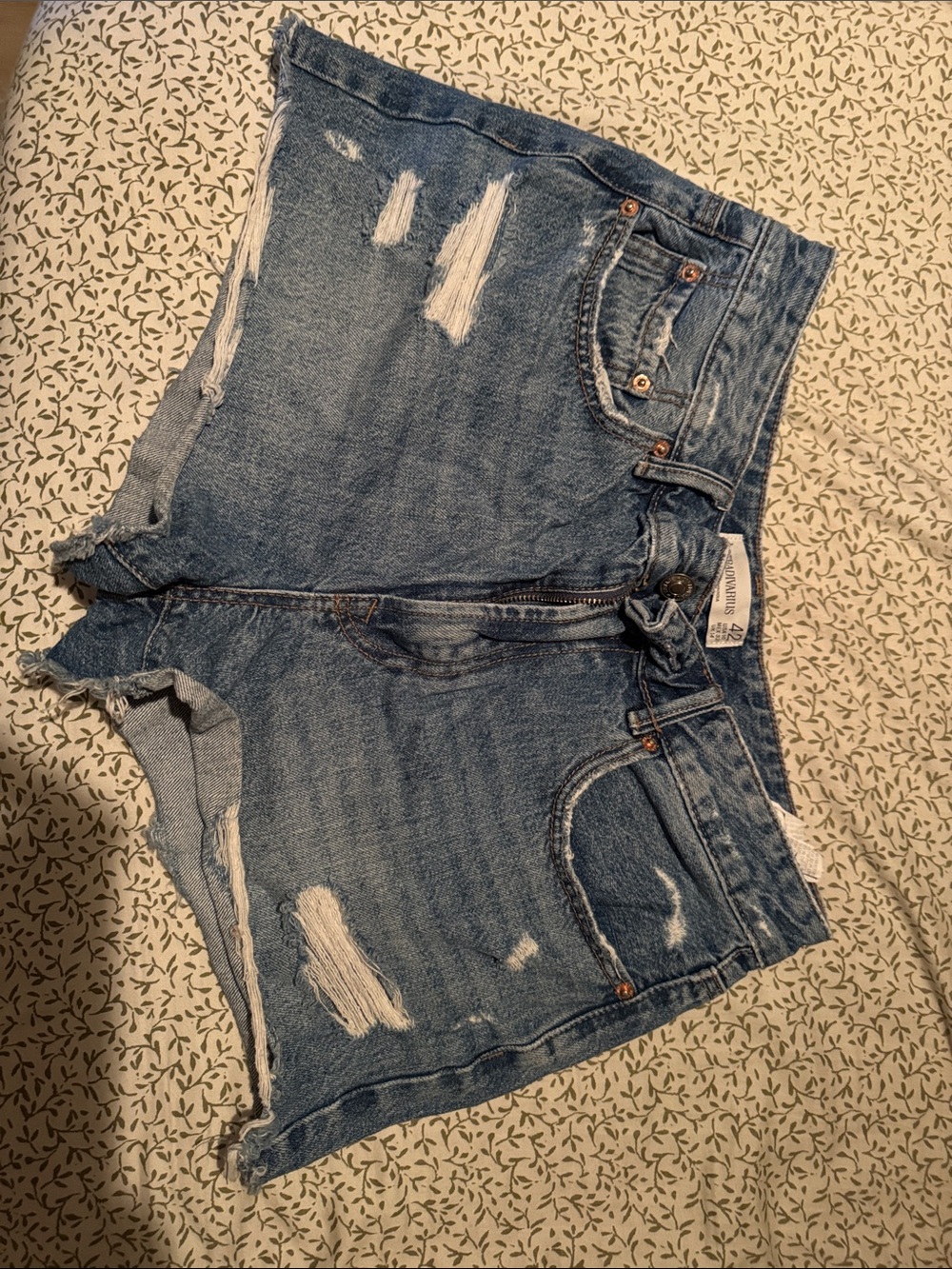 stradivarius Distressed Light Blue Denim Cutoff Shorts